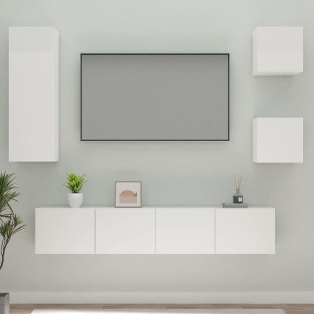 vidaXL 5-tlg. TV-Schrank-Set Hochglanz-Weiß Holzwerkstoff
