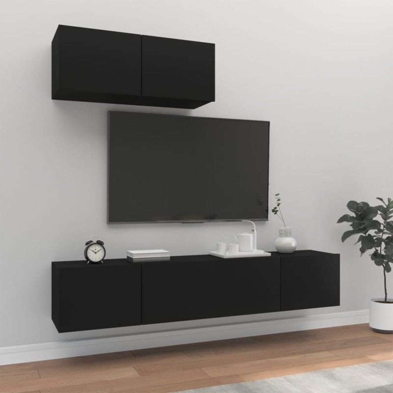 vidaXL 3-tlg. TV-Schrank-Set Schwarz Holzwerkstoff vidaXL 3-tlg. TV-Schrank-Set Schwarz Holzwerkstoff