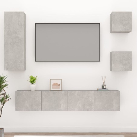 vidaXL 5-tlg. TV-Schrank-Set Betongrau Holzwerkstoff