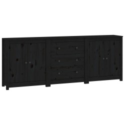 vidaXL Sideboard Schwarz 210x35x80 cm Massivholz Kiefer