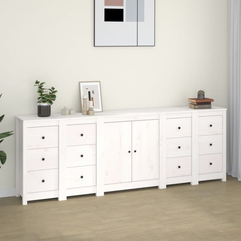 vidaXL Sideboard Weiß 230x35x80 cm Massivholz Kiefer vidaXL Sideboard Weiß 230x35x80 cm Massivholz Kiefer