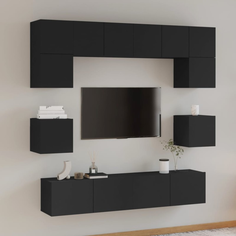 vidaXL 8-tlg. TV-Schrank-Set Schwarz Holzwerkstoff vidaXL 8-tlg. TV-Schrank-Set Schwarz Holzwerkstoff