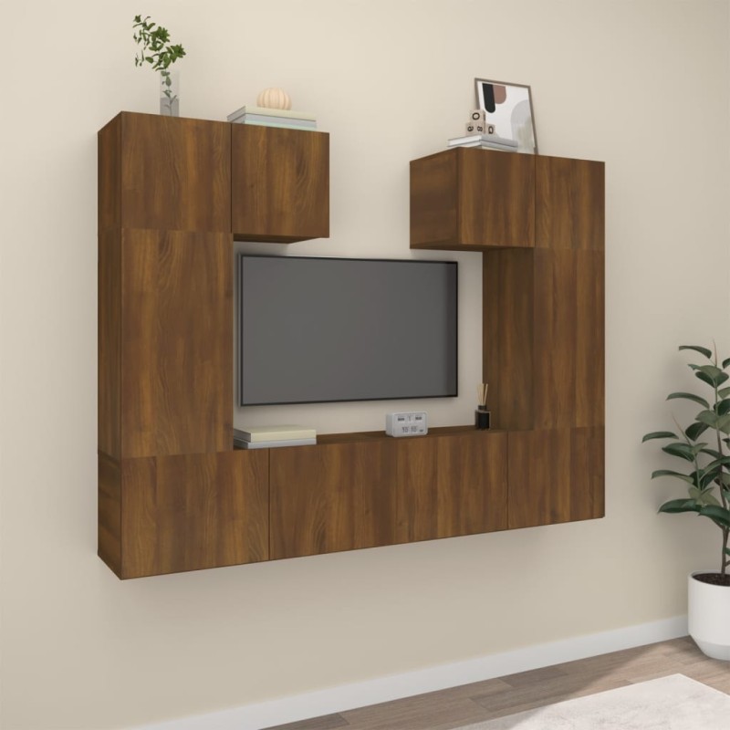 vidaXL 6-tlg. TV-Schrank-Set Braun Eichen-Optik Holzwerkstoff vidaXL 6-tlg. TV-Schrank-Set Braun Eichen-Optik Holzwerkstoff