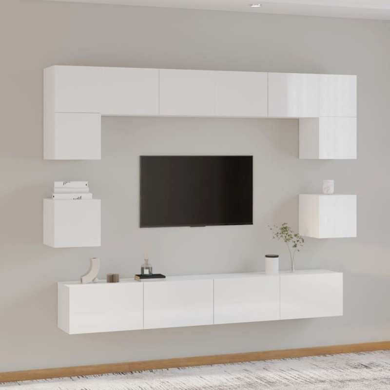 vidaXL 8-tlg. TV-Schrank-Set Hochglanz-Weiß Holzwerkstoff vidaXL 8-tlg. TV-Schrank-Set Hochglanz-Weiß Holzwerkstoff