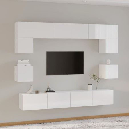 vidaXL 8-tlg. TV-Schrank-Set Hochglanz-Weiß Holzwerkstoff