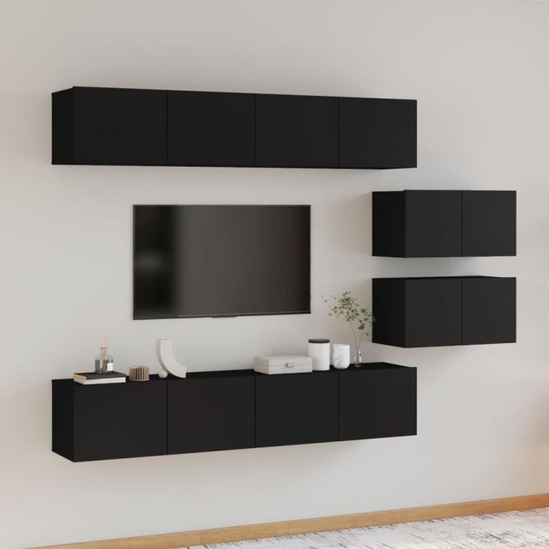 vidaXL 6-tlg. TV-Schrank-Set Schwarz Holzwerkstoff vidaXL 6-tlg. TV-Schrank-Set Schwarz Holzwerkstoff