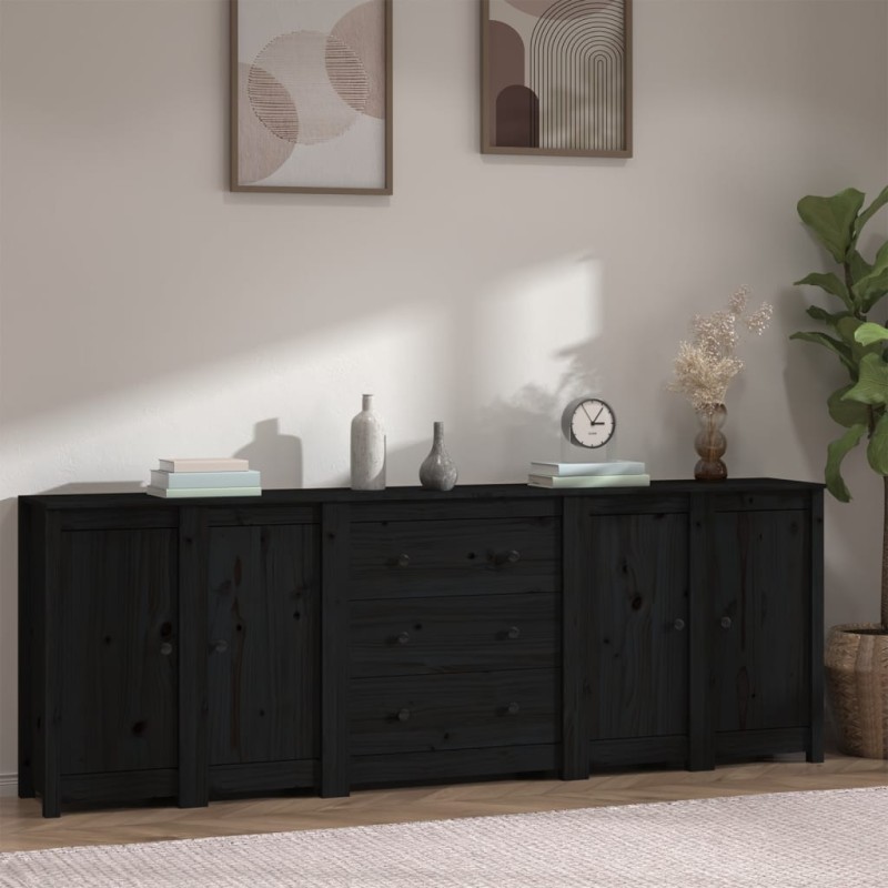 vidaXL Sideboard Schwarz 230x35x80 cm Massivholz Kiefer vidaXL Sideboard Schwarz 230x35x80 cm Massivholz Kiefer