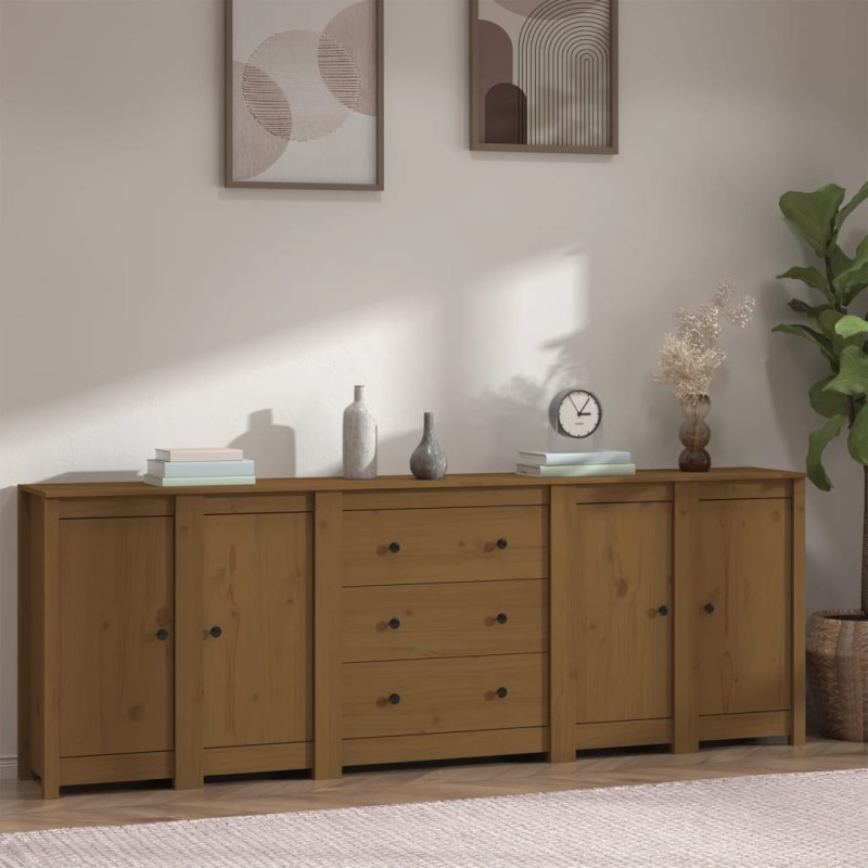 vidaXL Sideboard Honigbraun 230x35x80 cm Massivholz Kiefer vidaXL Sideboard Honigbraun 230x35x80 cm Massivholz Kiefer