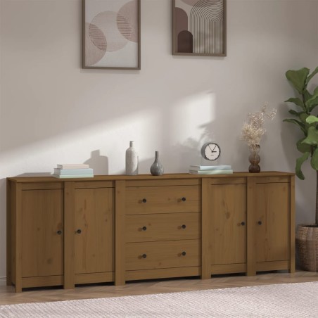 vidaXL Sideboard Honigbraun 230x35x80 cm Massivholz Kiefer