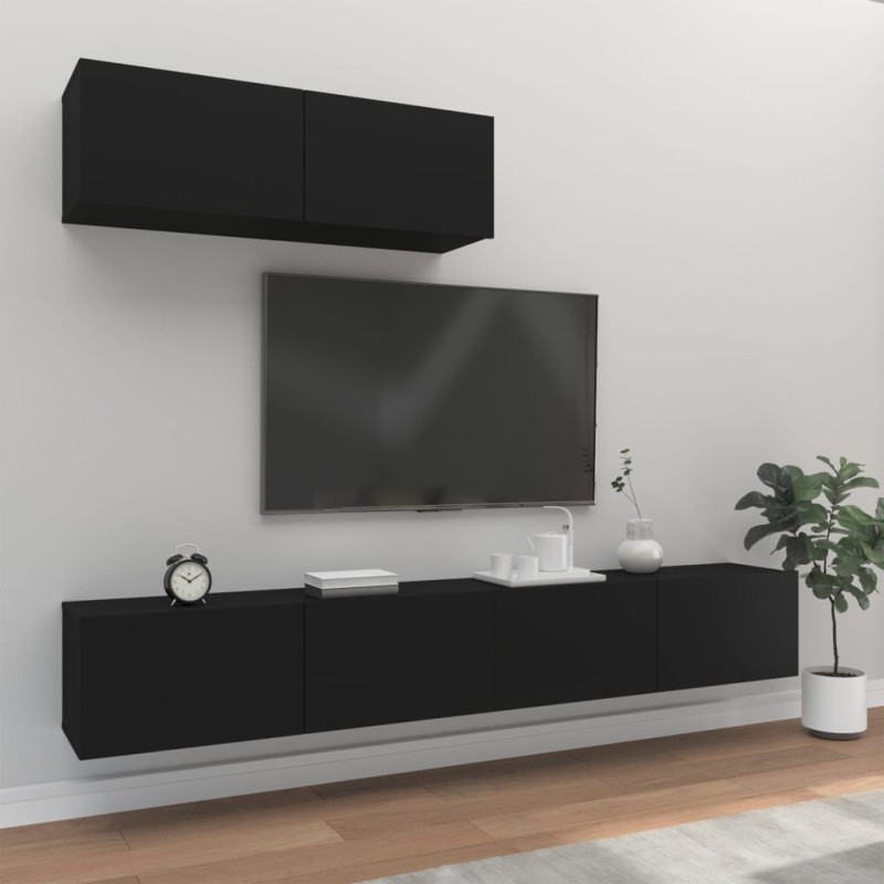 vidaXL 3-tlg. TV-Schrank-Set Schwarz Holzwerkstoff vidaXL 3-tlg. TV-Schrank-Set Schwarz Holzwerkstoff