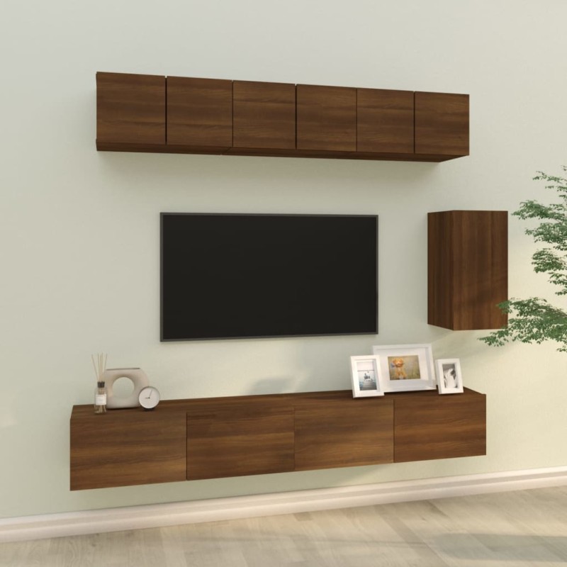 vidaXL 6-tlg. TV-Schrank-Set Braun Eichen-Optik Holzwerkstoff vidaXL 6-tlg. TV-Schrank-Set Braun Eichen-Optik Holzwerkstoff