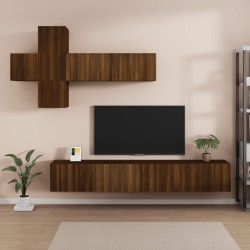 vidaXL 7-tlg. TV-Schrank-Set Braun Eichen-Optik Holzwerkstoff