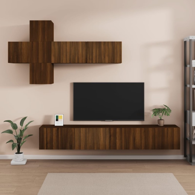 vidaXL 7-tlg. TV-Schrank-Set Braun Eichen-Optik Holzwerkstoff vidaXL 7-tlg. TV-Schrank-Set Braun Eichen-Optik Holzwerkstoff