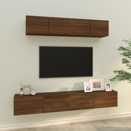 vidaXL 4-tlg. TV-Schrank-Set Braun Eichen-Optik Holzwerkstoff