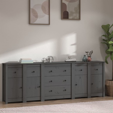 vidaXL Sideboard Grau 230x35x80 cm Massivholz Kiefer