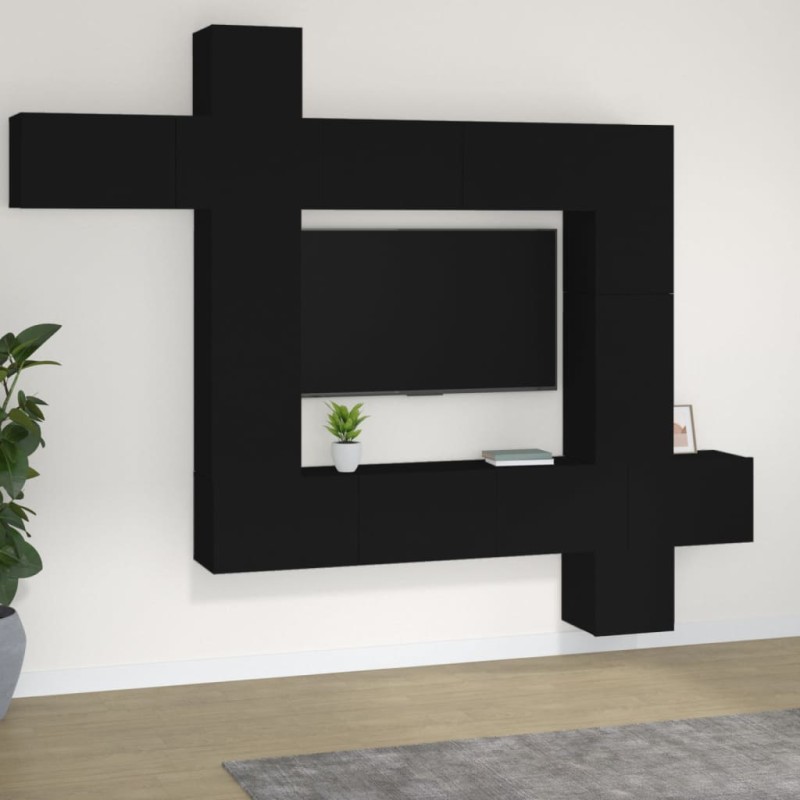 vidaXL 9-tlg. TV-Schrank-Set Schwarz Holzwerkstoff vidaXL 9-tlg. TV-Schrank-Set Schwarz Holzwerkstoff