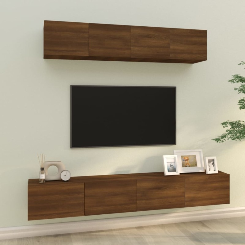 vidaXL 4-tlg. TV-Schrank-Set Braun Eichen-Optik Holzwerkstoff vidaXL 4-tlg. TV-Schrank-Set Braun Eichen-Optik Holzwerkstoff
