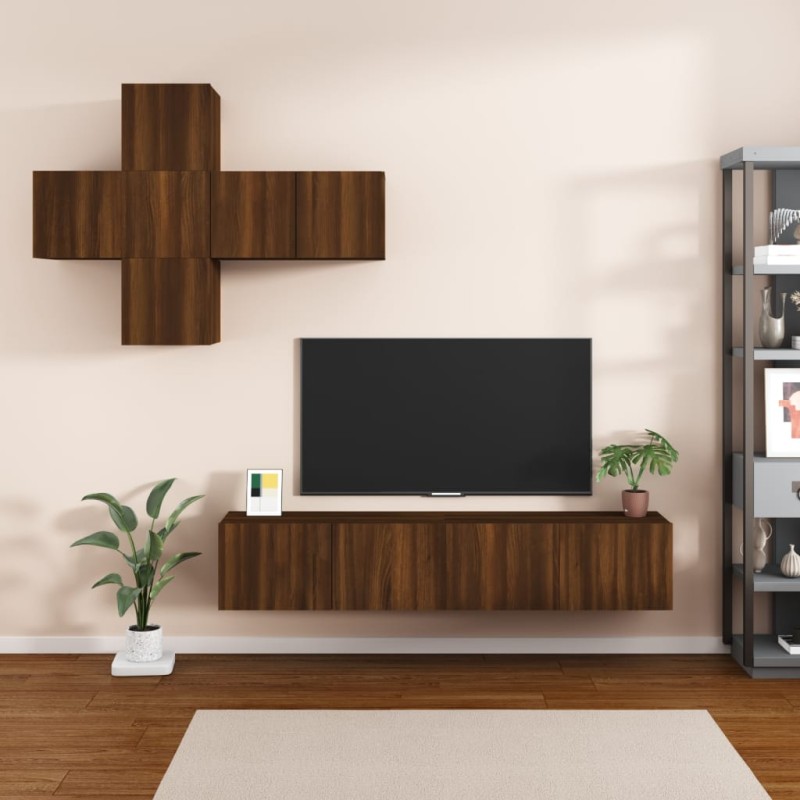 vidaXL 7-tlg. TV-Schrank-Set Braun Eichen-Optik Holzwerkstoff vidaXL 7-tlg. TV-Schrank-Set Braun Eichen-Optik Holzwerkstoff