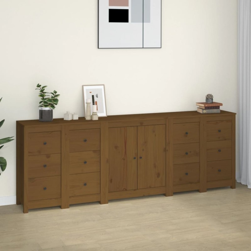 vidaXL Sideboard Honigbraun 230x35x80 cm Massivholz Kiefer vidaXL Sideboard Honigbraun 230x35x80 cm Massivholz Kiefer