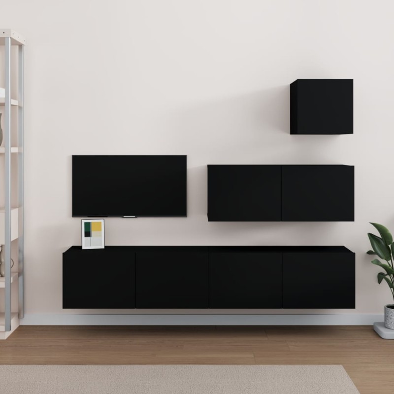 vidaXL 4-tlg. TV-Schrank-Set Schwarz Holzwerkstoff vidaXL 4-tlg. TV-Schrank-Set Schwarz Holzwerkstoff
