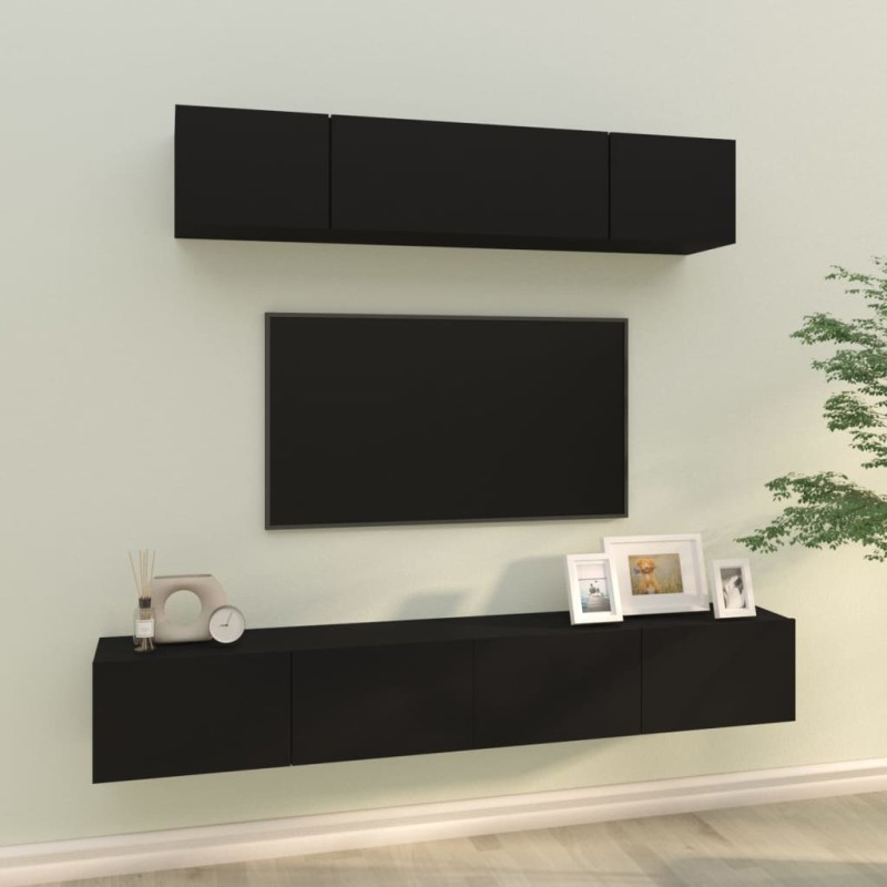 vidaXL 4-tlg. TV-Schrank-Set Schwarz Holzwerkstoff vidaXL 4-tlg. TV-Schrank-Set Schwarz Holzwerkstoff
