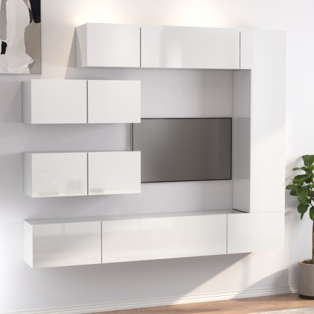 vidaXL 7-tlg. TV-Schrank-Set Hochglanz-Weiß Holzwerkstoff