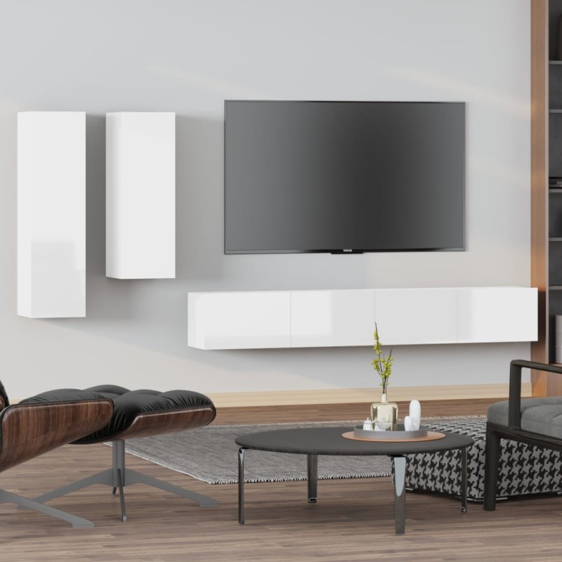 vidaXL 4-tlg. TV-Schrank-Set Hochglanz-Weiß Holzwerkstoff vidaXL 4-tlg. TV-Schrank-Set Hochglanz-Weiß Holzwerkstoff