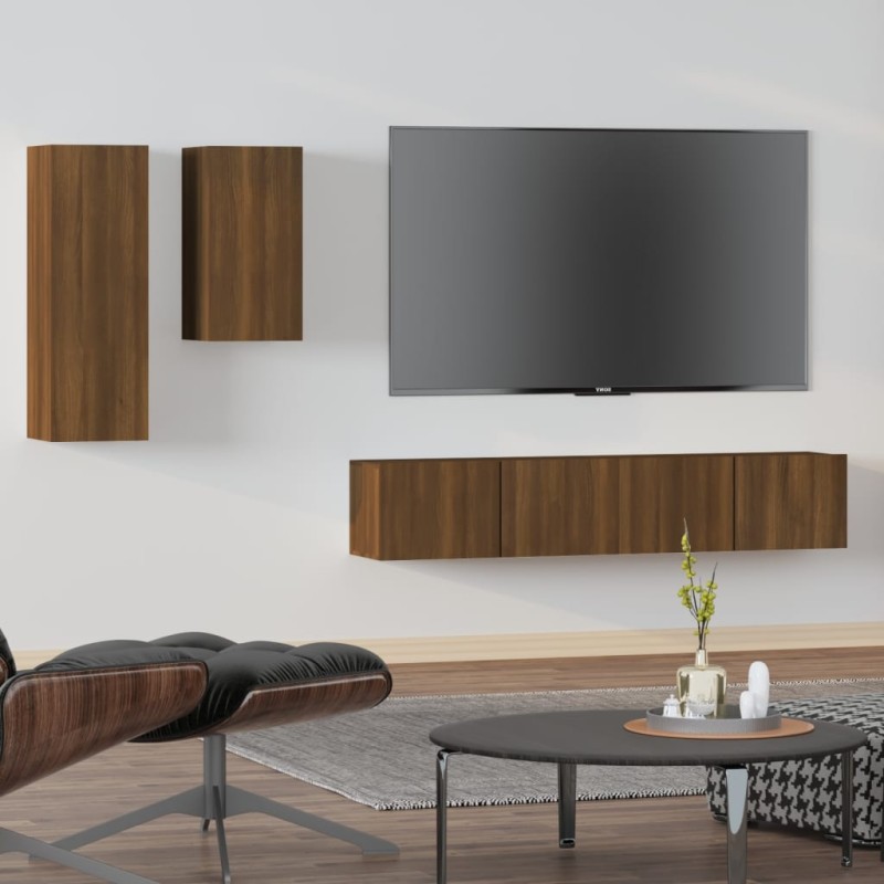 vidaXL 4-tlg. TV-Schrank-Set Braun Eichen-Optik Holzwerkstoff vidaXL 4-tlg. TV-Schrank-Set Braun Eichen-Optik Holzwerkstoff