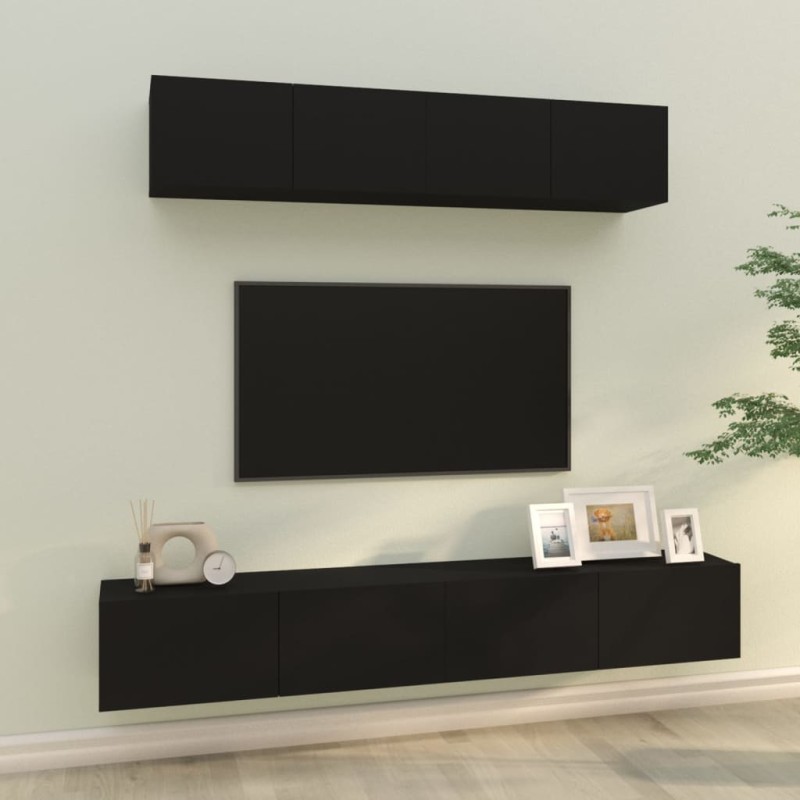 vidaXL 4-tlg. TV-Schrank-Set Schwarz Holzwerkstoff vidaXL 4-tlg. TV-Schrank-Set Schwarz Holzwerkstoff