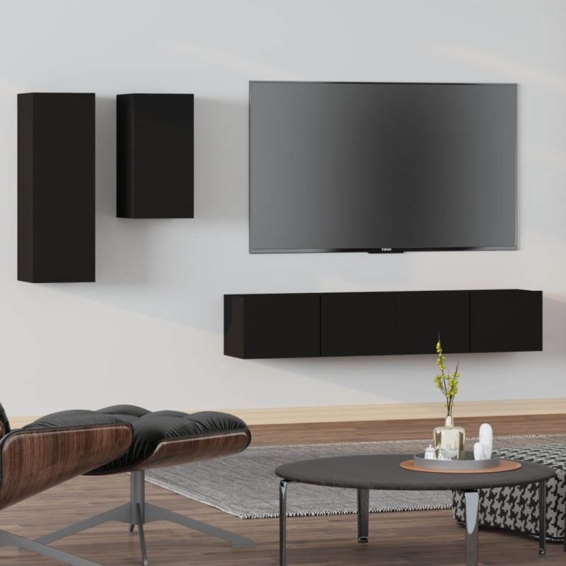 vidaXL 4-tlg. TV-Schrank-Set Schwarz Holzwerkstoff vidaXL 4-tlg. TV-Schrank-Set Schwarz Holzwerkstoff