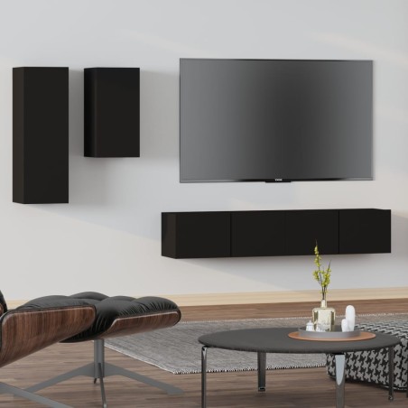 vidaXL 4-tlg. TV-Schrank-Set Schwarz Holzwerkstoff
