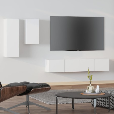 vidaXL 4-tlg. TV-Schrank-Set Weiß Holzwerkstoff