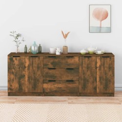 vidaXL 3-tlg. Sideboard Räuchereiche Holzwerkstoff