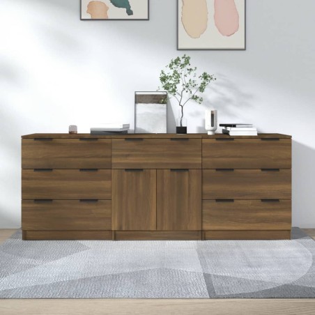 vidaXL 3-tlg. Sideboard Braun Eiche-Optik Holzwerkstoff