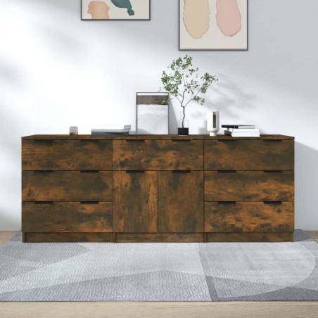 vidaXL 3-tlg. Sideboard Räuchereiche Holzwerkstoff