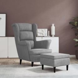 vidaXL Ohrensessel mit Hocker Hellgrau Samt