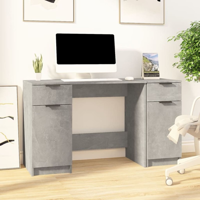 vidaXL Schreibtisch mit Beistellschrank Betongrau Holzwerkstoff vidaXL Schreibtisch mit Beistellschrank Betongrau Holzwerkstoff