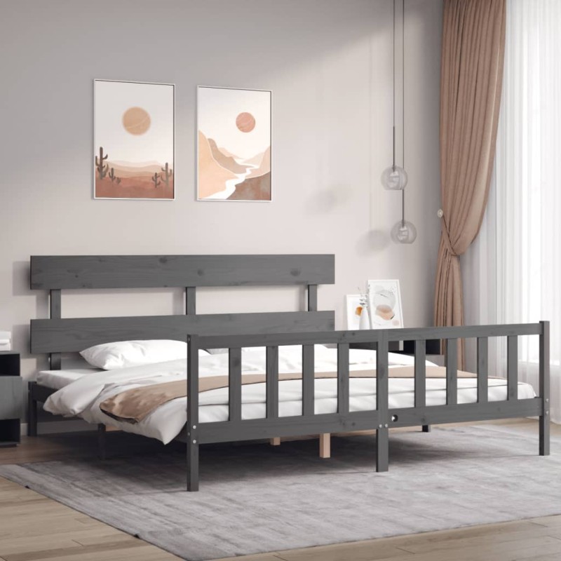 Massivholzbett mit Kopfteil Grau Massivholzbett mit Kopfteil Grau