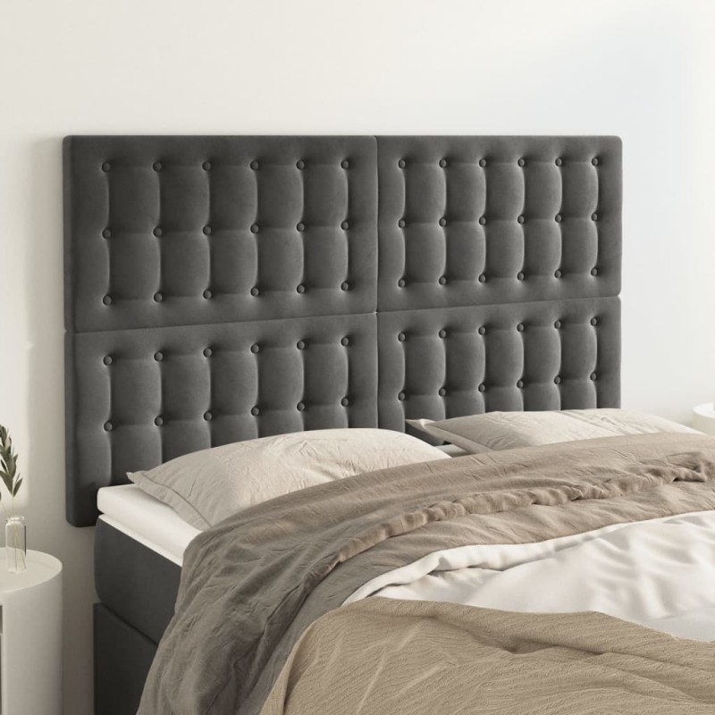 vidaXL Kopfteile 4 Stk. Dunkelgrau 72x5x78/88 cm Samt