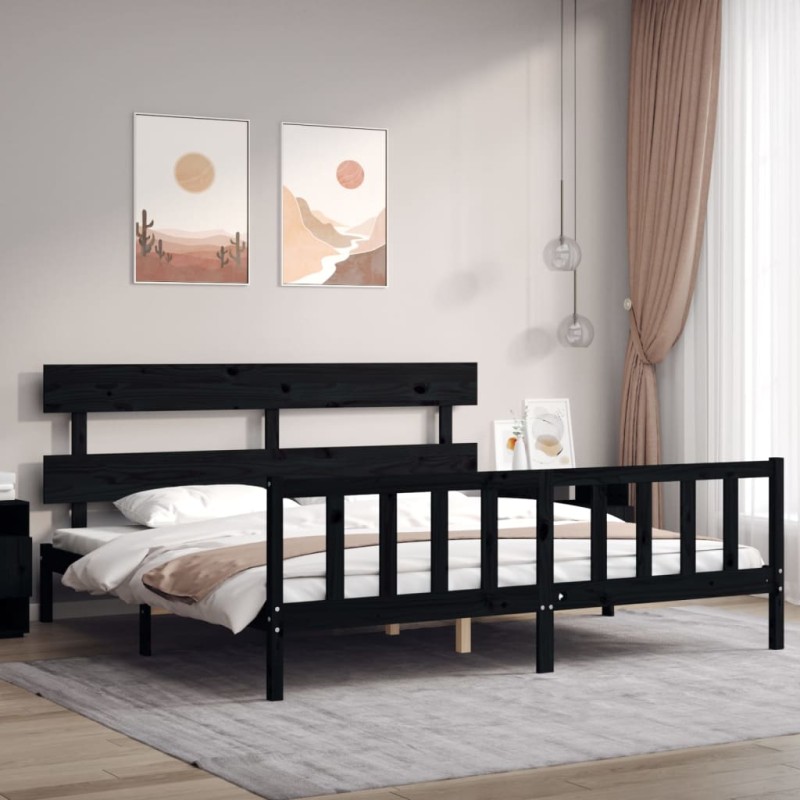 vidaXL Massivholzbett mit Kopfteil Schwarz vidaXL Massivholzbett mit Kopfteil Schwarz