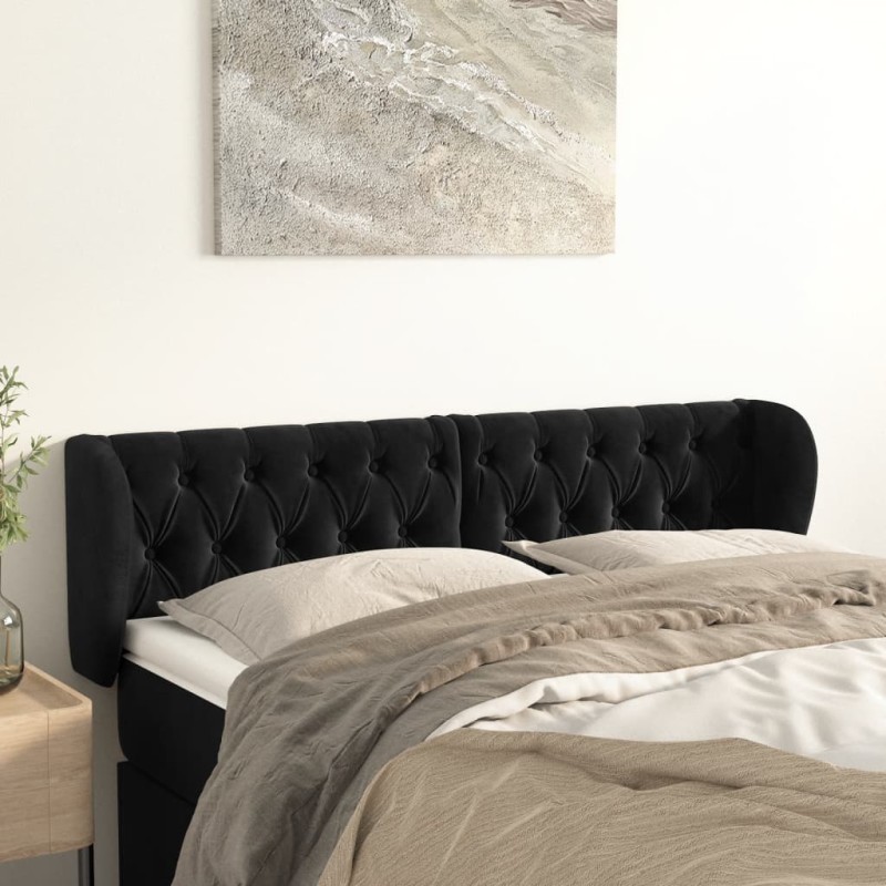 vidaXL Kopfteil mit Ohren Schwarz 163x23x78/88 cm Samt