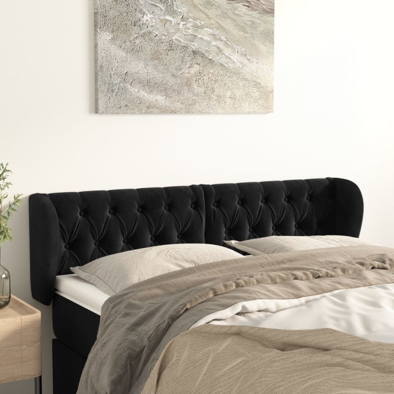 vidaXL Kopfteil mit Ohren Schwarz 147x23x78/88 cm Samt vidaXL Kopfteil mit Ohren Schwarz 147x23x78/88 cm Samt