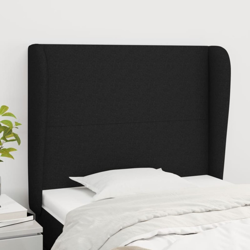 vidaXL Kopfteil mit Ohren Schwarz 93x23x118/128 cm Stoff vidaXL Kopfteil mit Ohren Schwarz 93x23x118/128 cm Stoff