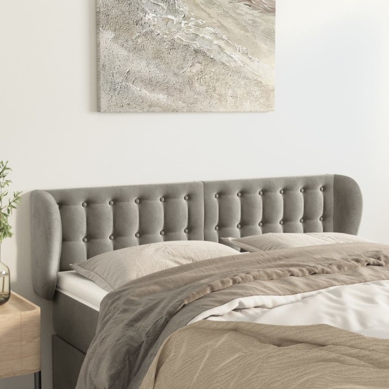 vidaXL Kopfteil mit Ohren Hellgrau 147x23x78/88 cm Samt