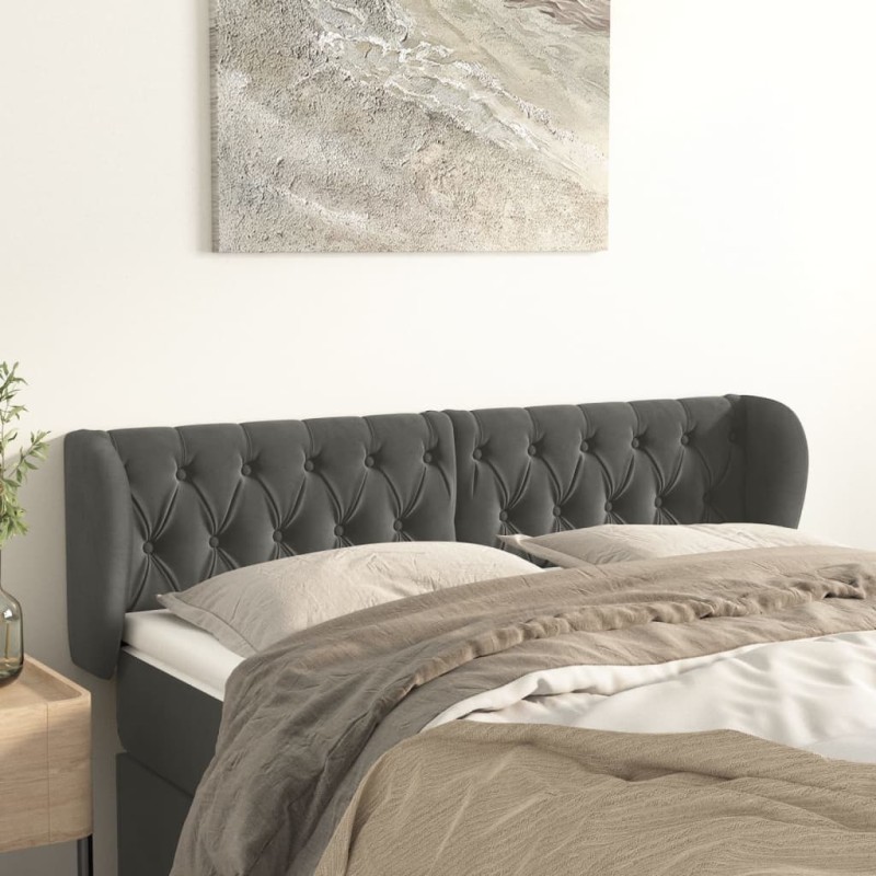 vidaXL Kopfteil mit Ohren Dunkelgrau 147x23x78/88 cm Samt