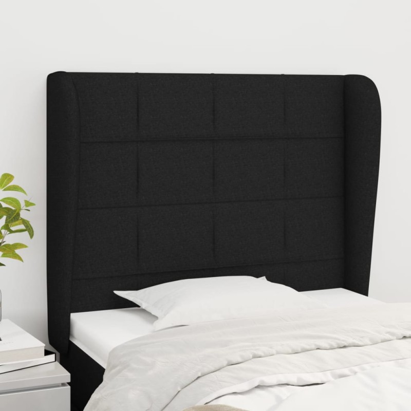 vidaXL Kopfteil mit Ohren Schwarz 103x23x118/128 cm Stoff vidaXL Kopfteil mit Ohren Schwarz 103x23x118/128 cm Stoff