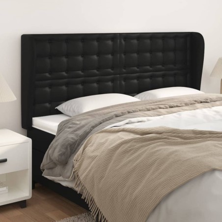 vidaXL Kopfteil mit Ohren Schwarz 203x23x118/128 cm Kunstleder