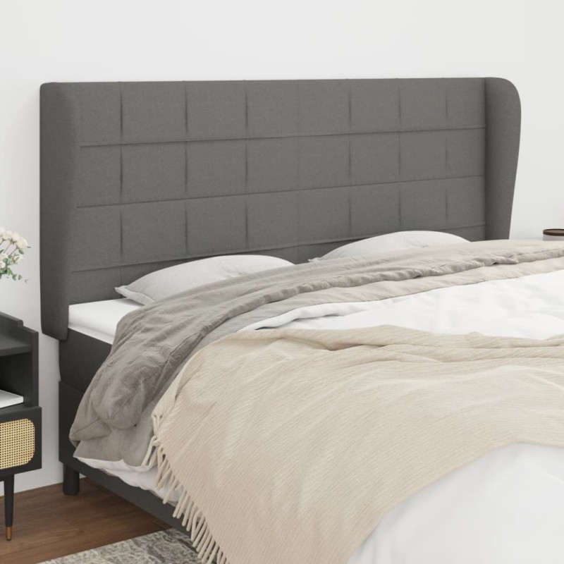 vidaXL Kopfteil mit Ohren Dunkelgrau 203x23x118/128 cm Stoff vidaXL Kopfteil mit Ohren Dunkelgrau 203x23x118/128 cm Stoff