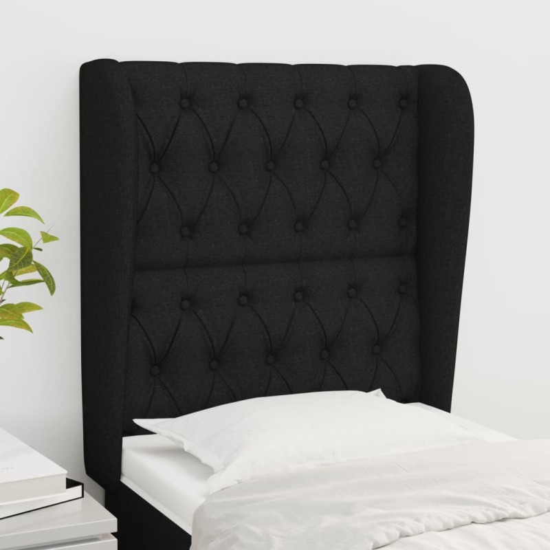 vidaXL Kopfteil mit Ohren Schwarz 83x23x118/128 cm Stoff vidaXL Kopfteil mit Ohren Schwarz 83x23x118/128 cm Stoff