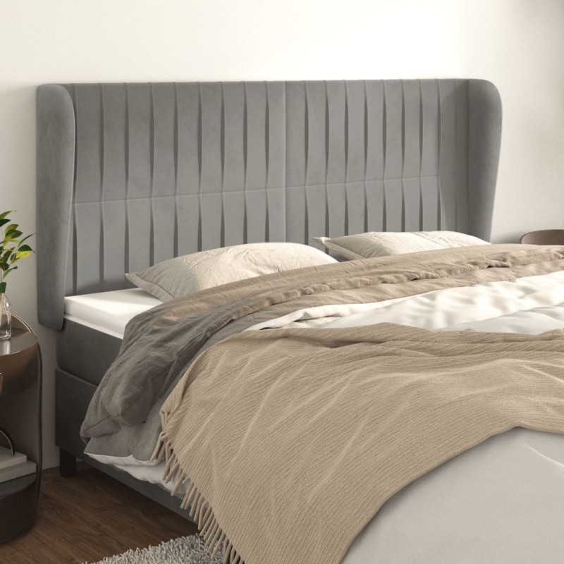 vidaXL Kopfteil mit Ohren Hellgrau 183x23x118/128 cm Samt vidaXL Kopfteil mit Ohren Hellgrau 183x23x118/128 cm Samt